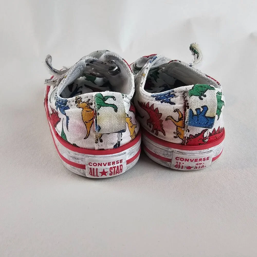 Converse All Star Dino Print Toddler Shoes US 7 White Hook Loop Sneakers Canvas
